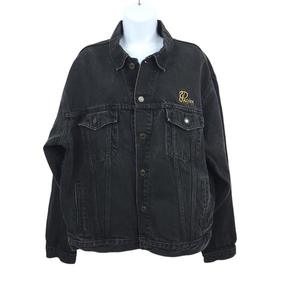 Vintage ID Wear Passion Parties Black Denim Jacket Adult L Embroidered Patch - Picture 2 of 12
